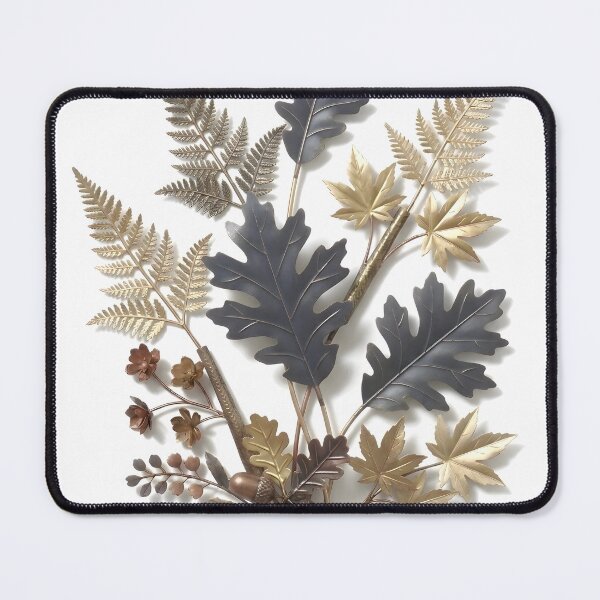 Item preview, 3D Metal Oak & Fern Leaf Bouquet Wall Art Print | Gold & Slate Oak Leaves with Acorns Poster | Rustic Woodland Metallic Relief | Autumn Home Decor designed and sold by SergioMiklos.