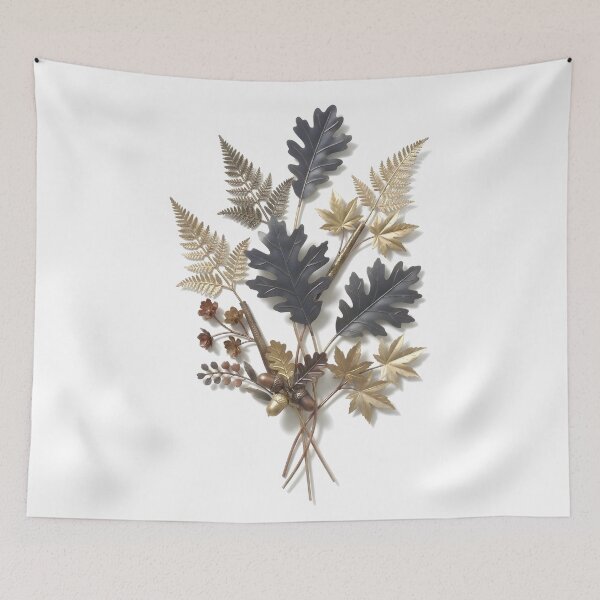 Item preview, 3D Metal Oak & Fern Leaf Bouquet Wall Art Print | Gold & Slate Oak Leaves with Acorns Poster | Rustic Woodland Metallic Relief | Autumn Home Decor designed and sold by SergioMiklos.