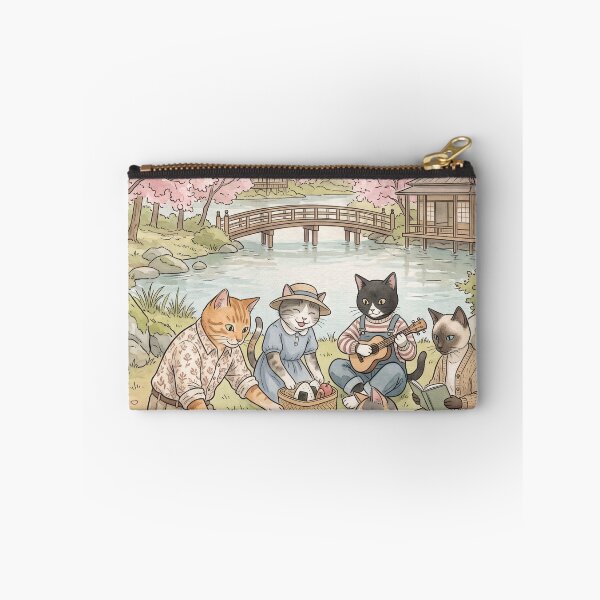 Item preview, Cats on a spring picnic in a Japanese garden with watercolor cherry blossoms designed and sold by TheCoolCatsMx.