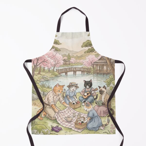 Item preview, Cats on a spring picnic in a Japanese garden with watercolor cherry blossoms designed and sold by TheCoolCatsMx.