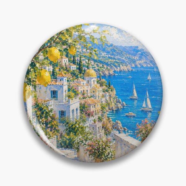 Item preview, Lemon Tree Path To Amalfi Coast - Mediterranean Village And Sailboats Painting designed and sold by Jozefin's Studio.