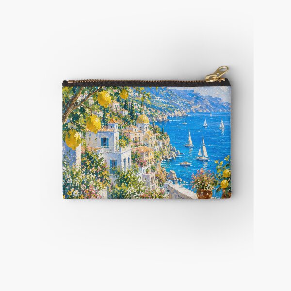 Item preview, Lemon Tree Path To Amalfi Coast - Mediterranean Village And Sailboats Painting designed and sold by Jozefin's Studio.