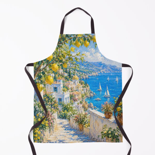 Item preview, Lemon Tree Path To Amalfi Coast - Mediterranean Village And Sailboats Painting designed and sold by Jozefin's Studio.