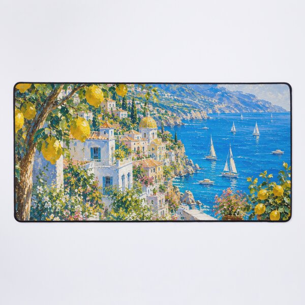 Item preview, Lemon Tree Path To Amalfi Coast - Mediterranean Village And Sailboats Painting designed and sold by Jozefin's Studio.
