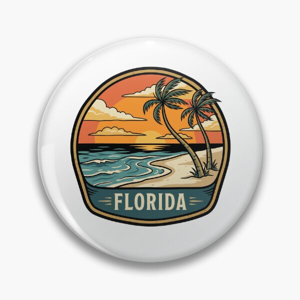Item preview, Retro Florida Sunshine State Beach Sunset Travel Badge designed and sold by Paper Drip.