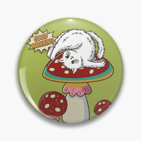 Item preview, Cute White Cat Stretching on Amanita Mushroom Good Morning designed and sold by chriswo-design.