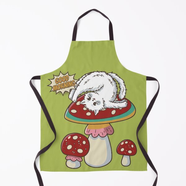 Item preview, Cute White Cat Stretching on Amanita Mushroom Good Morning designed and sold by chriswo-design.