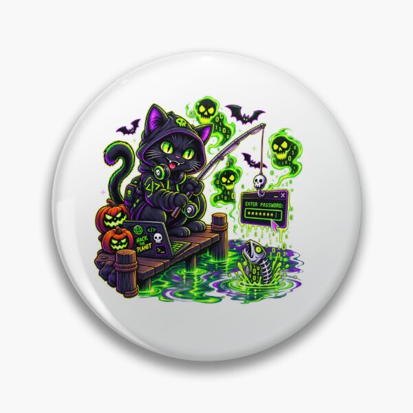 Item preview, Phishing Hacker Black Cat Cyber Security Halloween T-Shirt and Sticker designed and sold by PixelForge Studio2.