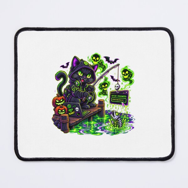 Item preview, Phishing Hacker Black Cat Cyber Security Halloween T-Shirt and Sticker designed and sold by PixelForge Studio2.