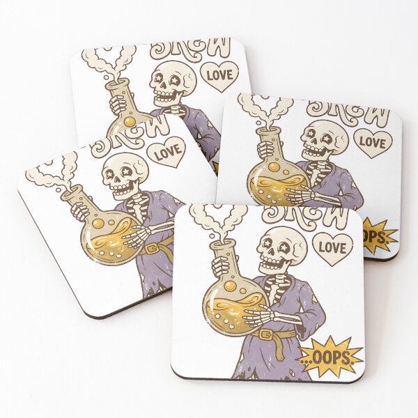 Item preview, Skeleton Alchemist holding Love Potion Flask Brew Love Oops Retro Graphic designed and sold by MisteryDesigner.