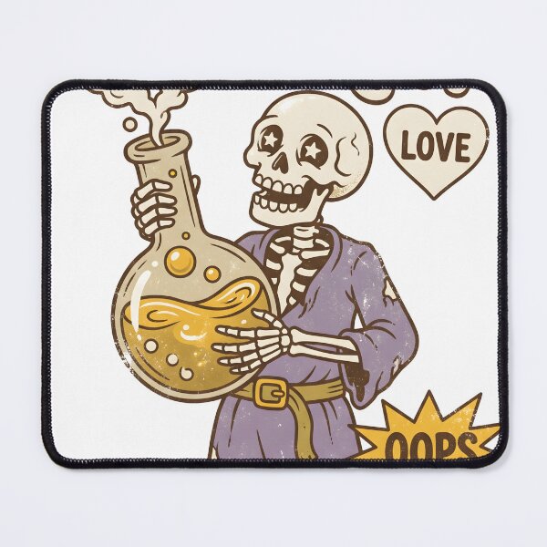 Item preview, Skeleton Alchemist holding Love Potion Flask Brew Love Oops Retro Graphic designed and sold by MisteryDesigner.
