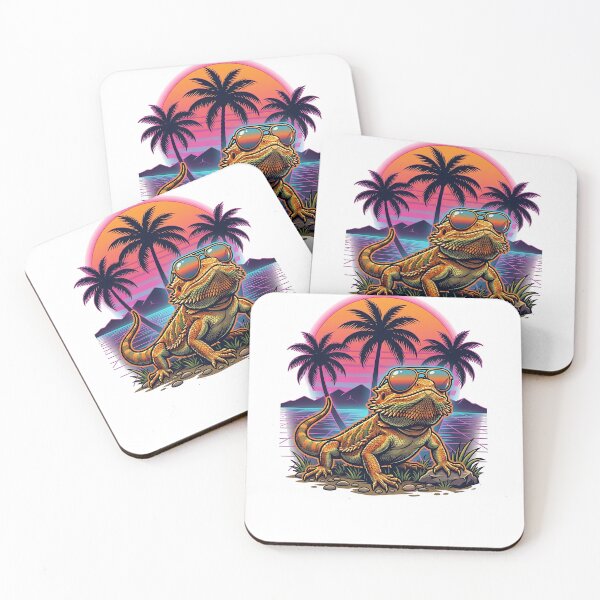 Item preview, Cool Bearded Dragon Tropical Synthwave Sunset designed and sold by Zeroserio.