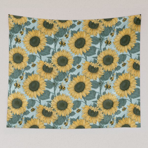 Item preview, Vibrant Sunflower Heads & Fuzzy Bumblebees Sky Tapestry designed and sold by TJ Art and Camera.