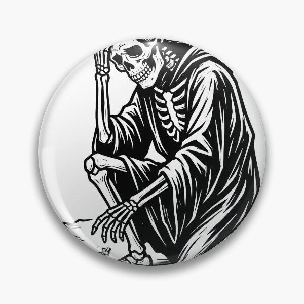 Item preview, Skeleton Grim Reaper Kneeling over Broken Scales of Justice Linocut designed and sold by MisteryDesigner.