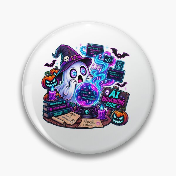 Item preview, AI Hallucination Spooky Ghost Programmer Halloween T-Shirt and Sticker designed and sold by PixelForge Studio2.