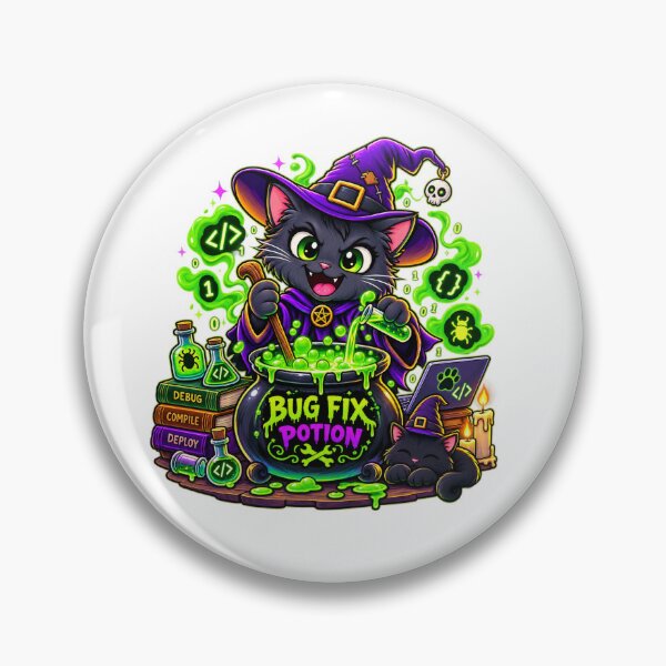 Item preview, Bug Fix Potion Witch Cat Halloween Programmer T-Shirt and Sticker designed and sold by PixelForge Studio2.