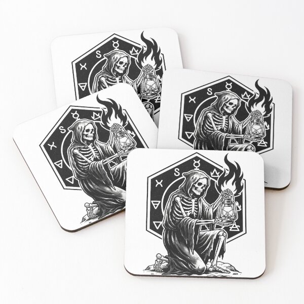 Item preview, Grim Reaper Skeleton Kneeling Holding Flaming Oil Lantern Hexagon designed and sold by MisteryDesigner.