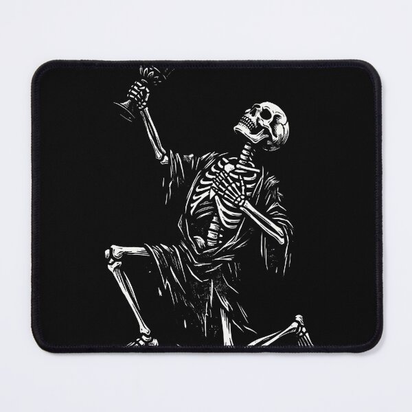 Item preview, Kneeling Skeleton in Robes Raising Wine Chalice Goblet Dark Art designed and sold by MisteryDesigner.