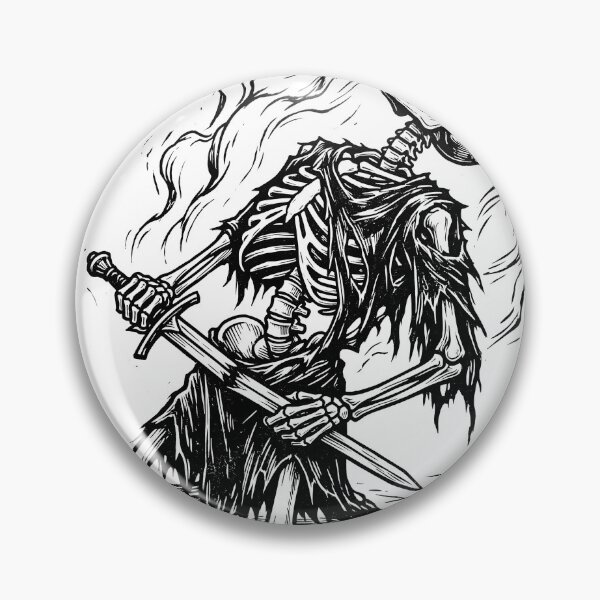 Item preview, Defeated Skeleton Warrior Kneeling holding Sword in Smoke Vintage Linocut designed and sold by MisteryDesigner.