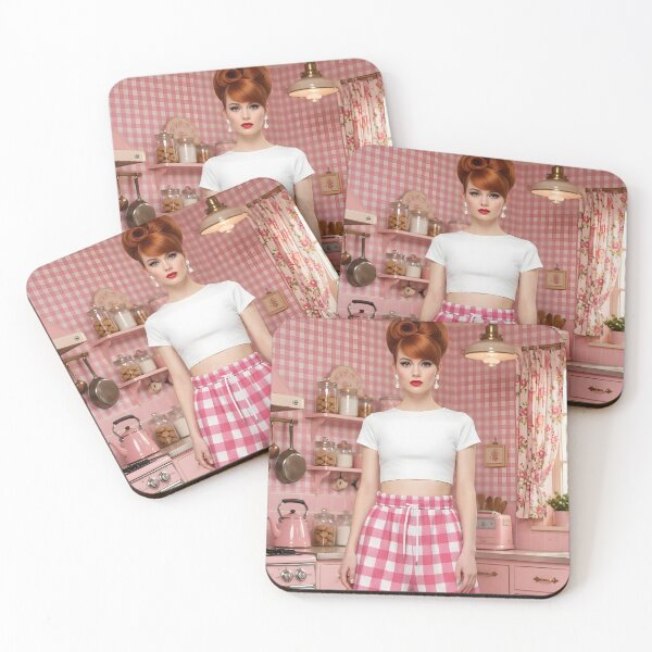 Item preview, 60s Pink Gingham Kitchen Fashion - Mod Girl in Checked Pants and Beehive | Retro Kitchen designed and sold by Ela Art Space .