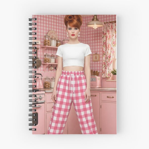 Item preview, 60s Pink Gingham Kitchen Fashion - Mod Girl in Checked Pants and Beehive | Retro Kitchen designed and sold by Ela Art Space .