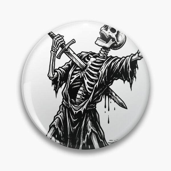 Item preview, Kneeling Skeleton Pierced Through Chest with Sword Linocut Dark Art designed and sold by MisteryDesigner.