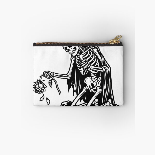Item preview, Kneeling Skeleton in Cape Holding Wilted Rose Romantic Dark Art designed and sold by MisteryDesigner.