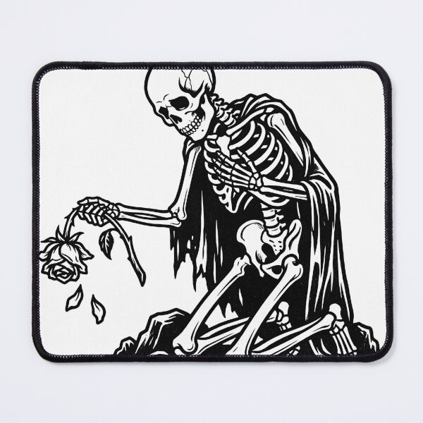 Item preview, Kneeling Skeleton in Cape Holding Wilted Rose Romantic Dark Art designed and sold by MisteryDesigner.