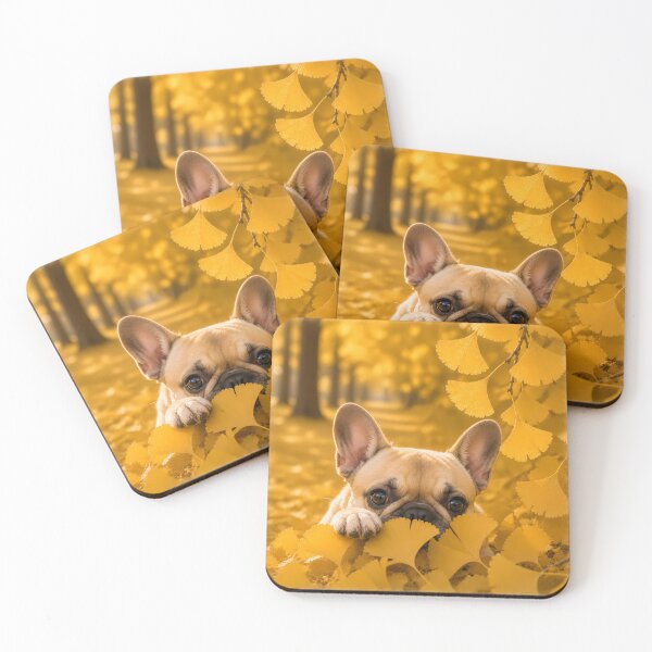 Item preview, French Bulldog Peeking Through Golden Ginkgo Leaves designed and sold by ManJiangHong.