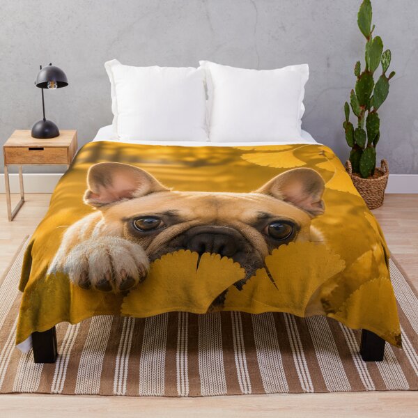 Item preview, French Bulldog Peeking Through Golden Ginkgo Leaves designed and sold by ManJiangHong.