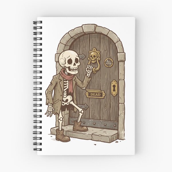 Item preview, Skeleton Knocking on Wooden Door with Skull Door Knocker Graphic designed and sold by MisteryDesigner.