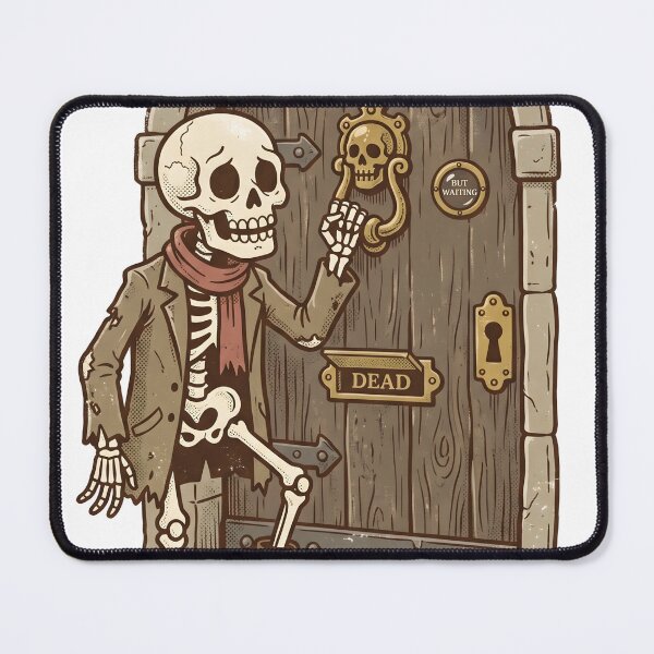 Item preview, Skeleton Knocking on Wooden Door with Skull Door Knocker Graphic designed and sold by MisteryDesigner.