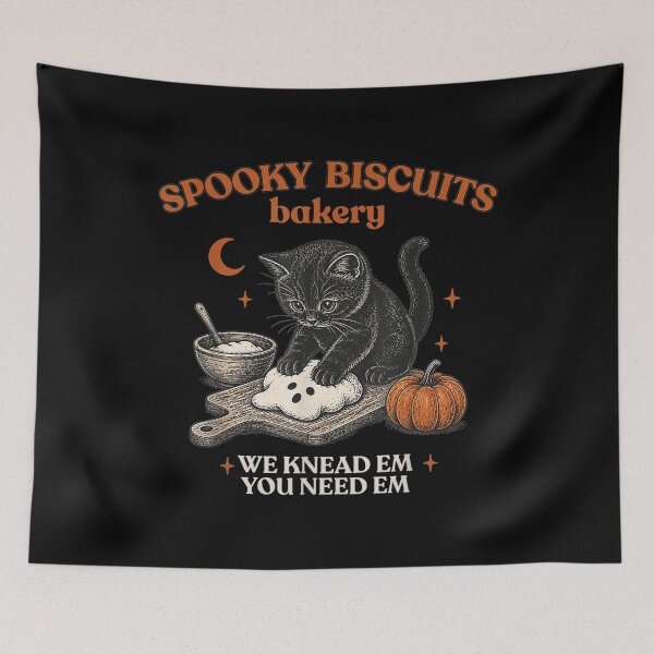 Item preview, Spooky Biscuits Club Retro Halloween Cat Kneading designed and sold by moabeArtistic.