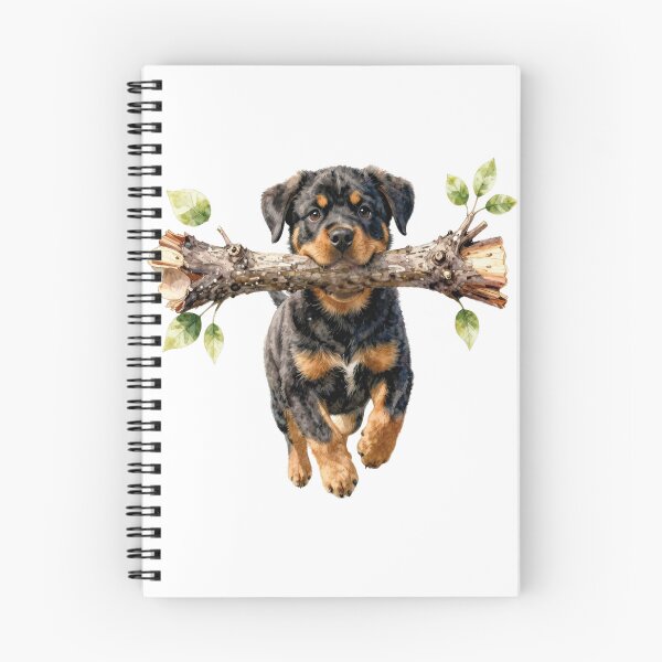 Item preview, Watercolor Rottweiler Puppy Holding Big Stick designed and sold by WildArtIT.