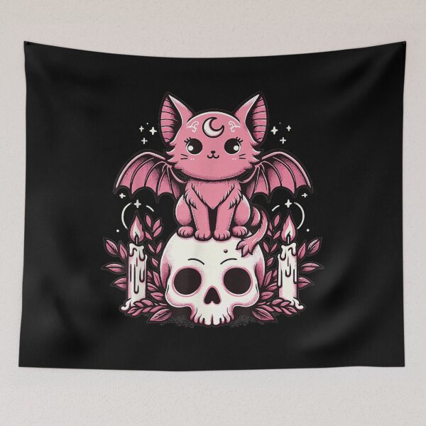 Item preview, Kawaii Pastel Goth Creepy Cute Cat Bat Skeleton designed and sold by moabeArtistic.