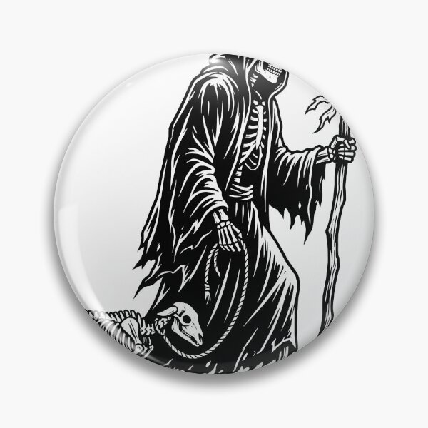 Item preview, Grim Reaper Shepherd with Staff Leading Skeleton Lamb Linocut designed and sold by MisteryDesigner.