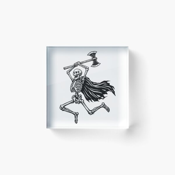 Item preview, Skeleton Warrior Running with Double Headed Battle Axe Vintage Linocut designed and sold by MisteryDesigner.