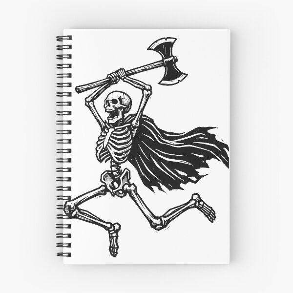 Item preview, Skeleton Warrior Running with Double Headed Battle Axe Vintage Linocut designed and sold by MisteryDesigner.