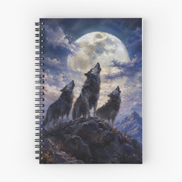 Item preview, Three Wolves Moonlit Peak Fine Art Painting Wall Art Gift for Wildlife Lovers designed and sold by Nightarel.