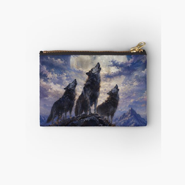 Item preview, Three Wolves Moonlit Peak Fine Art Painting Wall Art Gift for Wildlife Lovers designed and sold by Nightarel.