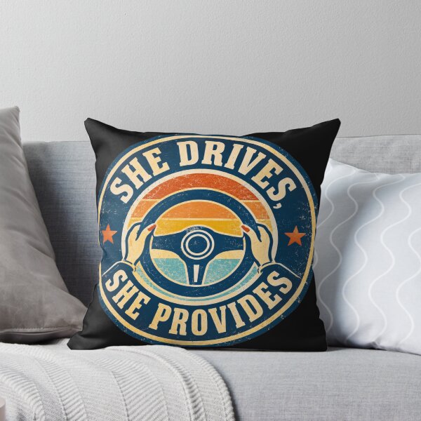 Item preview, She Drives She Provides - Retro Female Trucker Driver Gift designed and sold by Haque Designs.