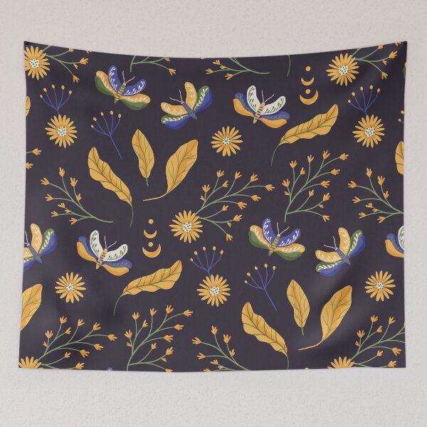 Item preview, Black Yellow Mystical Boho Forest Pattern designed and sold by MiaBellaGirl.