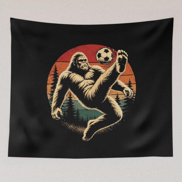 Item preview, Bigfoot Playing Soccer Funny Sasquatch Football Vintage Cryptid Sports Design designed and sold by 76Valeria.