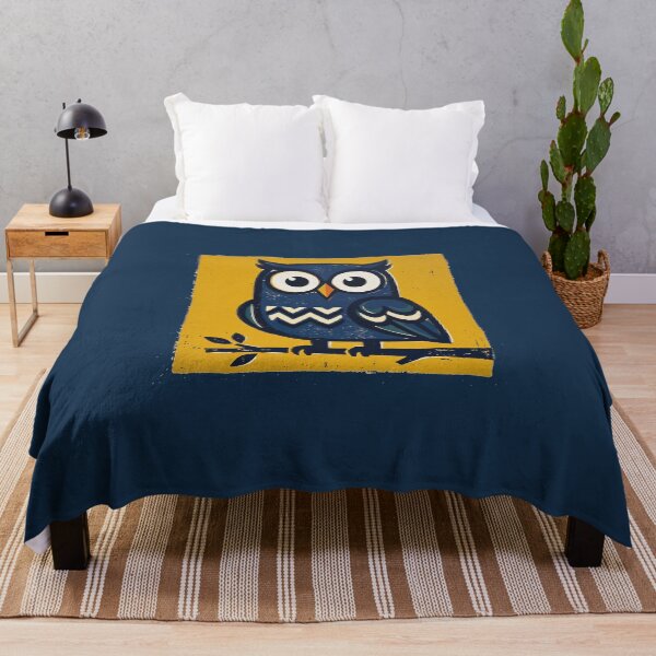 Item preview, Cute Blue Owl Retro Linocut Woodcut Block Print Art designed and sold by KiwiRider.