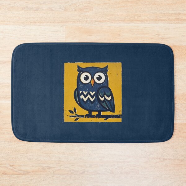 Item preview, Cute Blue Owl Retro Linocut Woodcut Block Print Art designed and sold by KiwiRider.