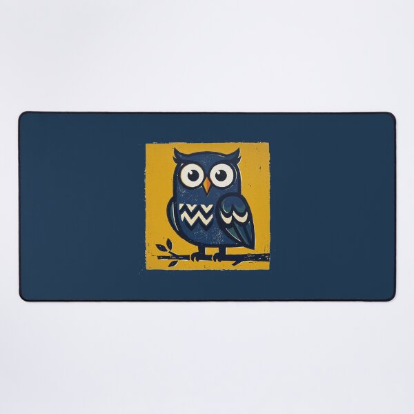 Item preview, Cute Blue Owl Retro Linocut Woodcut Block Print Art designed and sold by KiwiRider.