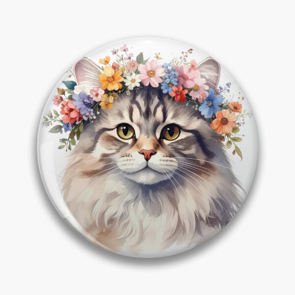 Item preview, Fluffy Cat Wearing Flower Crown Watercolor Portrait designed and sold by BetweenForms.