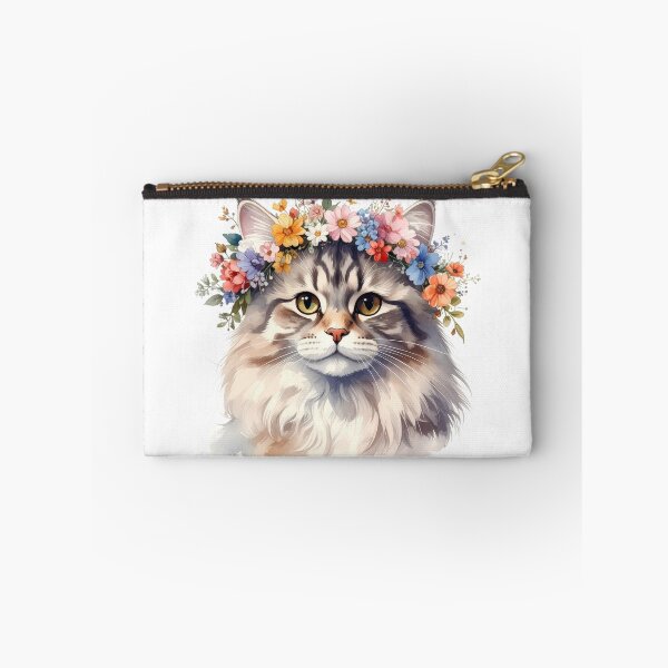 Item preview, Fluffy Cat Wearing Flower Crown Watercolor Portrait designed and sold by BetweenForms.