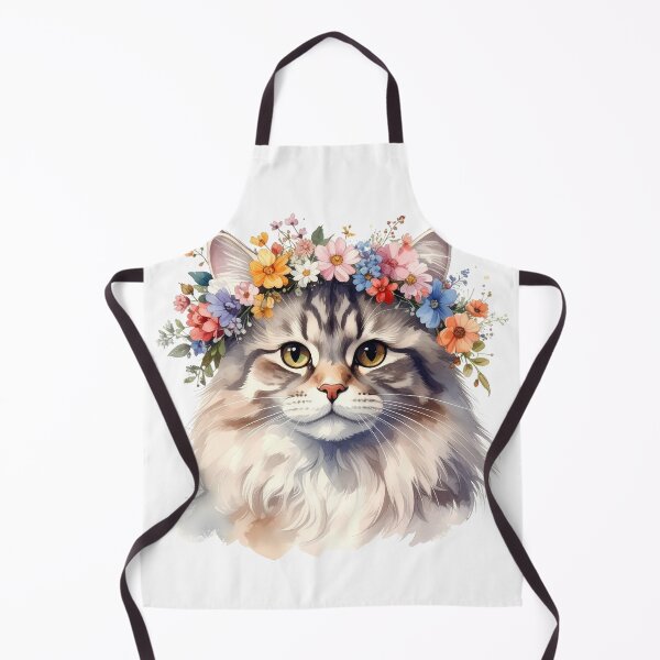 Item preview, Fluffy Cat Wearing Flower Crown Watercolor Portrait designed and sold by BetweenForms.
