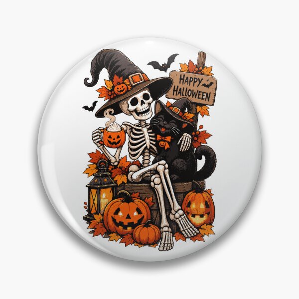 Item preview, Happy Halloween Skeleton and Black Cat Witch designed and sold by Sunday.Supply.
